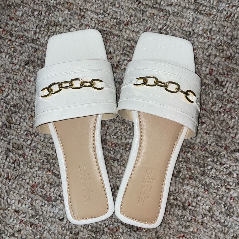Never worn white sandals with gold detail